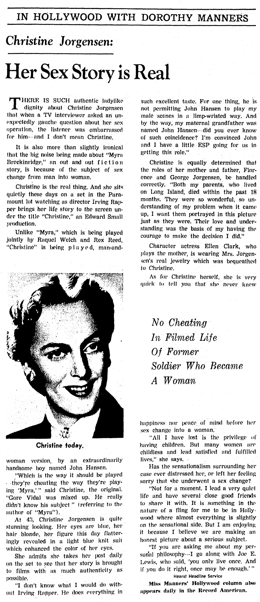 Christine Jorgensen Her Sex Story is Real picture